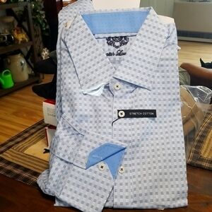English Laundry NEW WITH TAGS  Mens Dress Shirt Blue Square Size 17 32/33